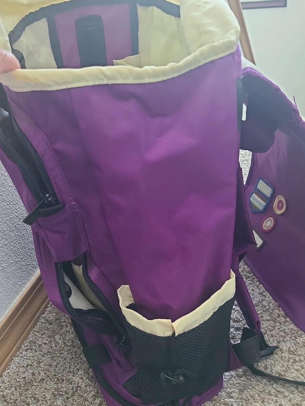 Purple Nylon Backpack with Cream Accents